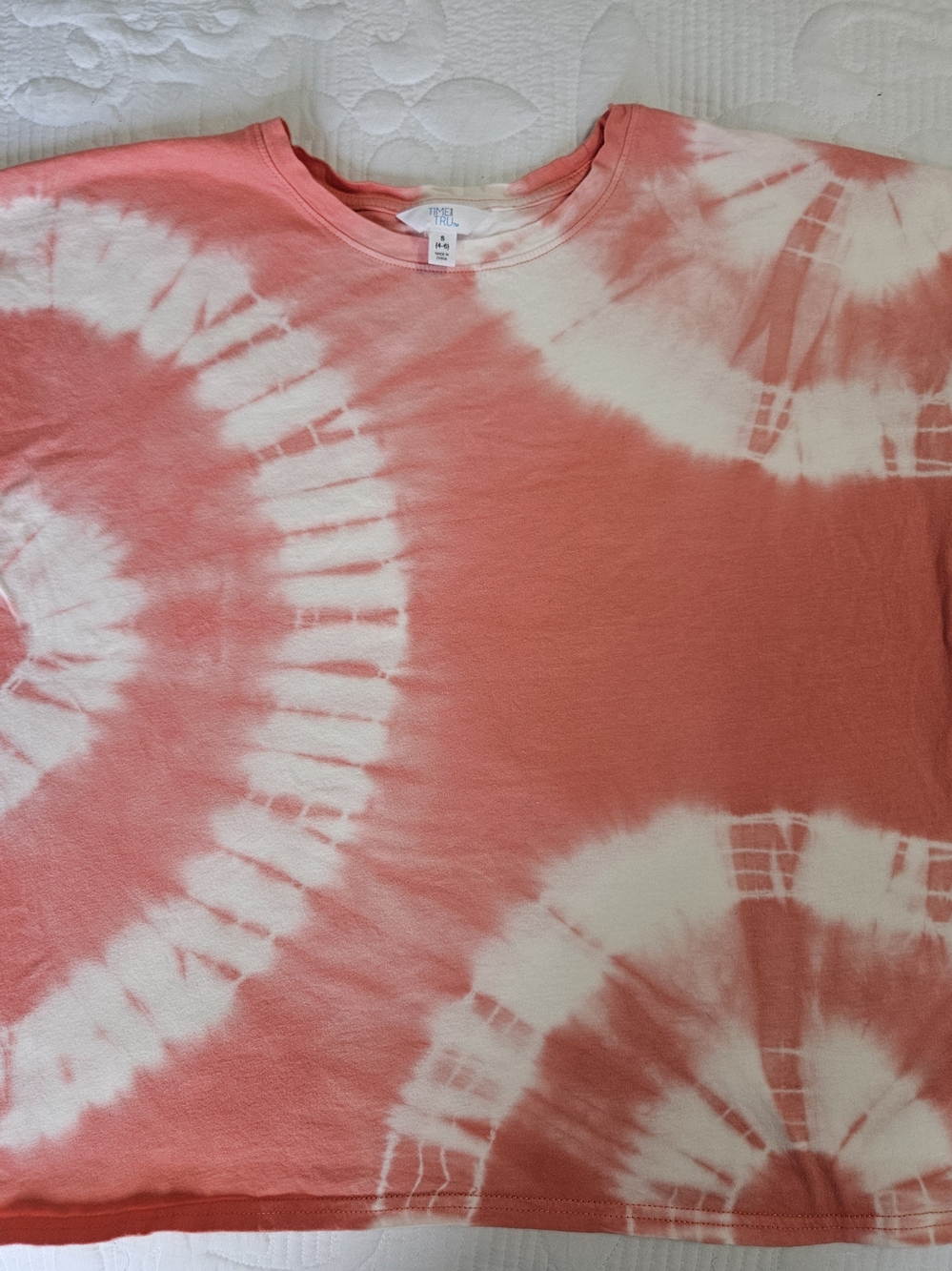 Time and Tru Coral and White Tie-Dye Short Sleeve Tee